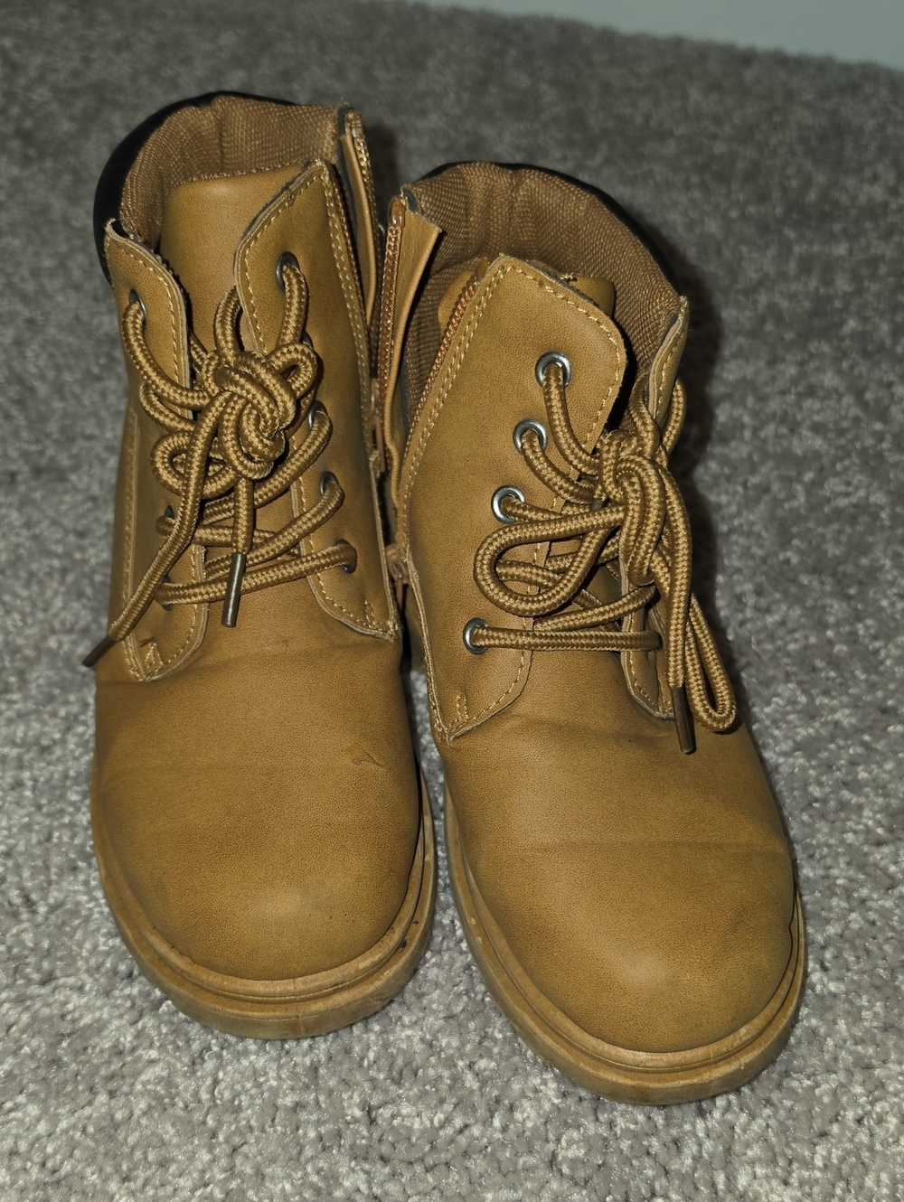 Children's Tan Lace-Up Side-Zip Ankle Boots